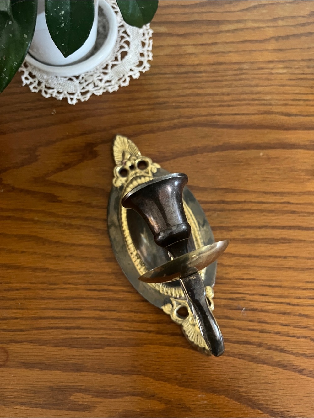 Antique-Style Brass Wall Candle Sconce - Dark Bronze & Gold
